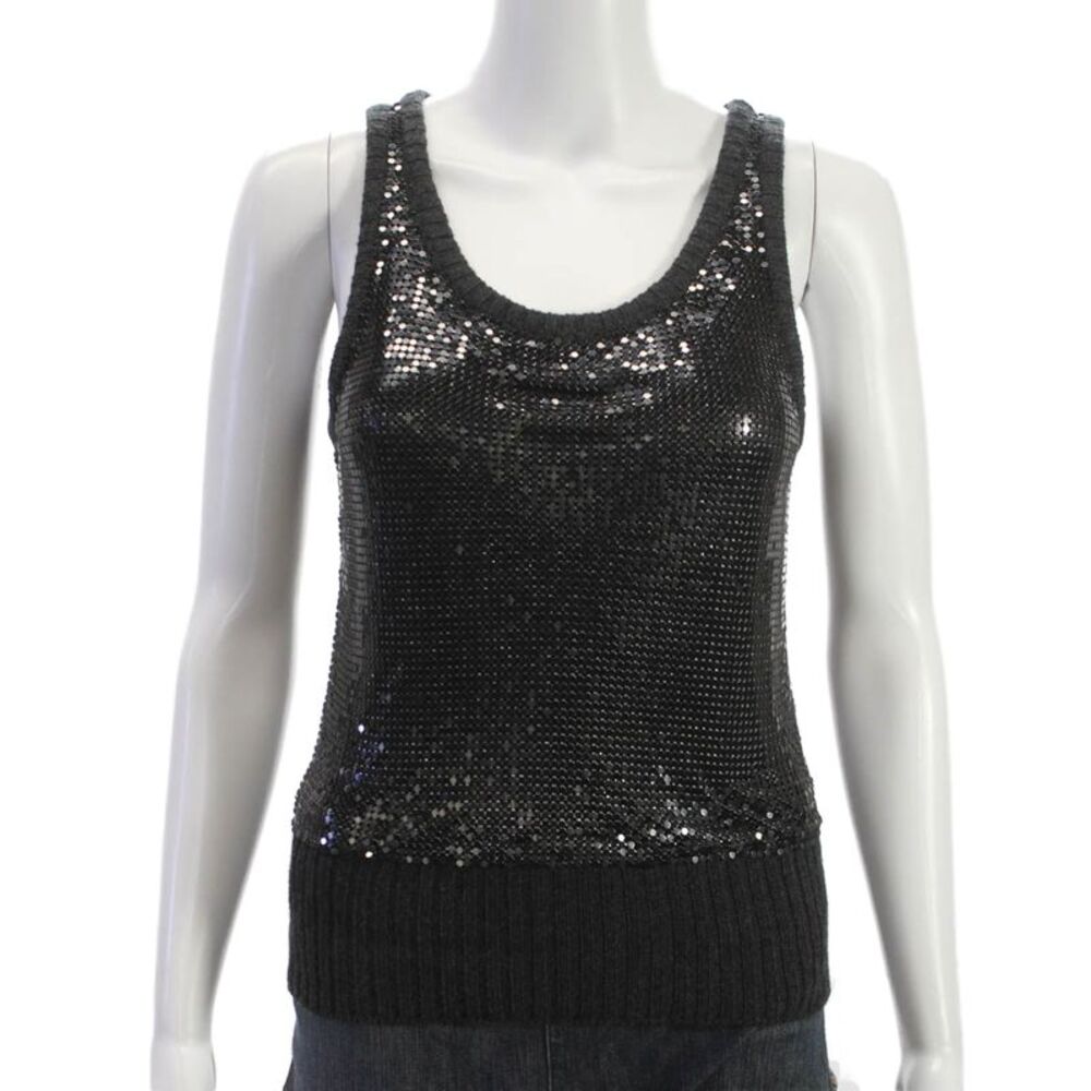Designer Women Silk Black Scoop Neck Sleeveless Basic Tank Size EUR 40